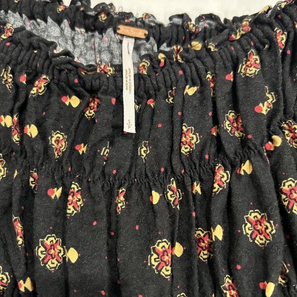 Free People All Mine Black One Shoulder Smocked Mini Dress S Floral Boho - Picture 5 of 9